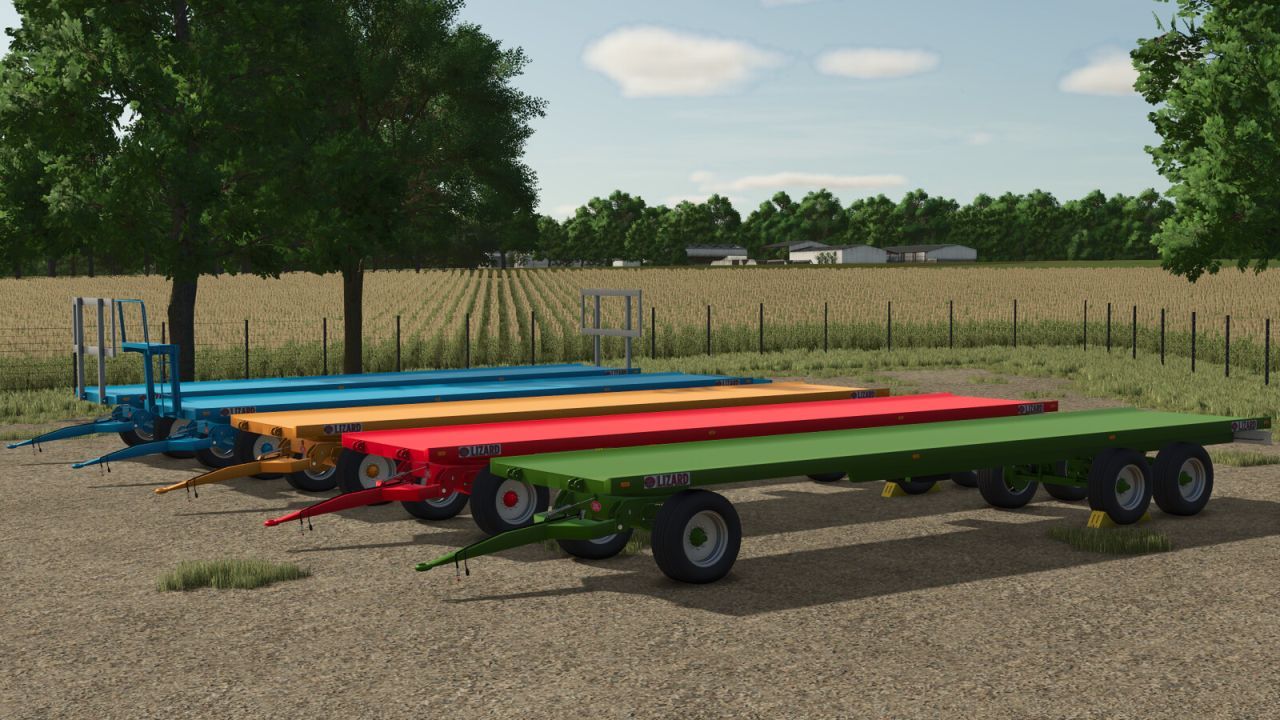 Strong Lizard Platform Trailer PM 1180/200 — Auto-Loading Bales and Palox for FS25