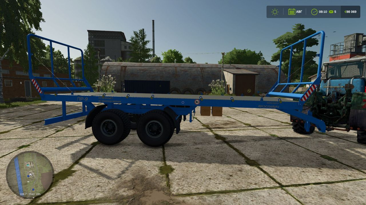 Efficient Trailer PR-9 Yaroslavich for Transporting Bales and Pallets in FS25