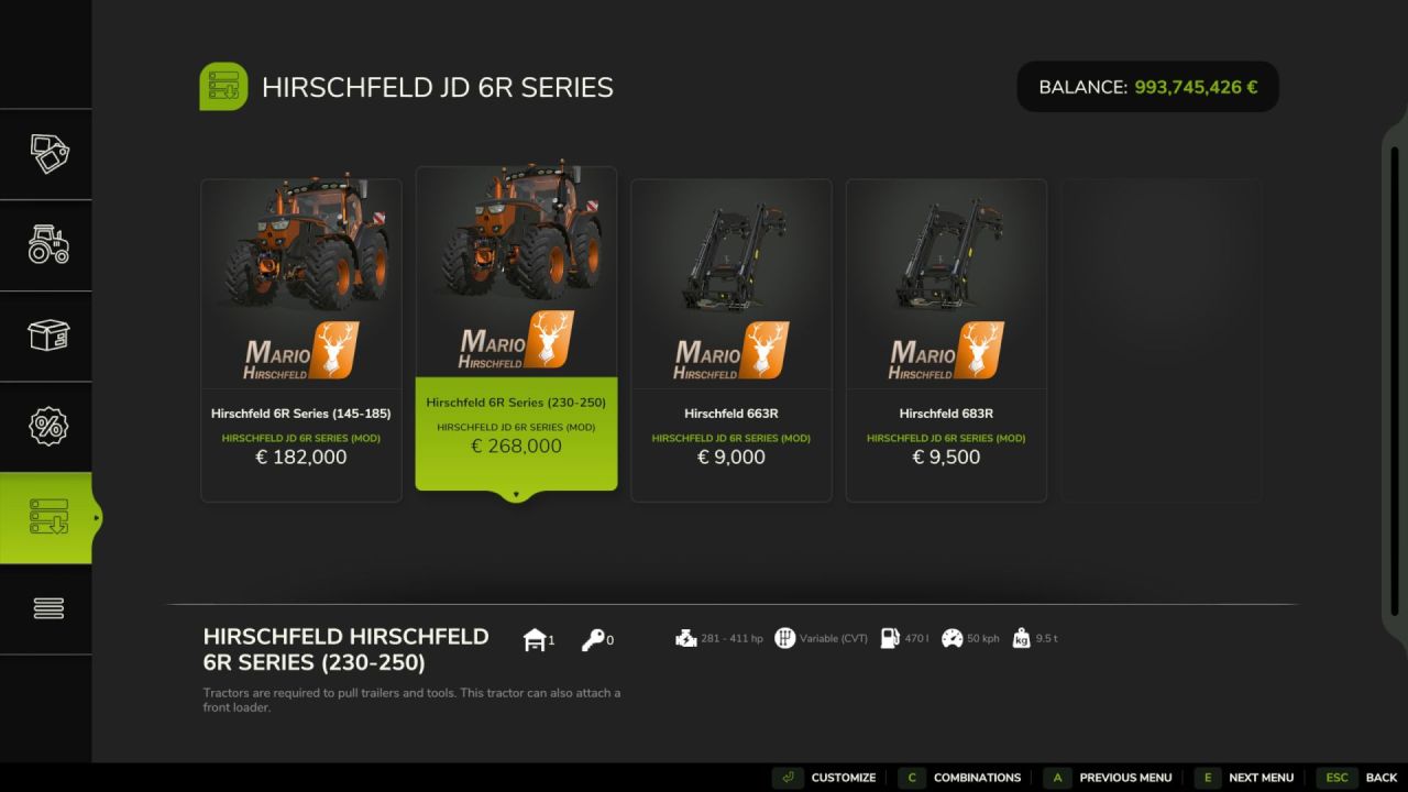 Leistungsstarker Traktor John Deere 6R Hirschfeld-Style für Farming Simulator 25