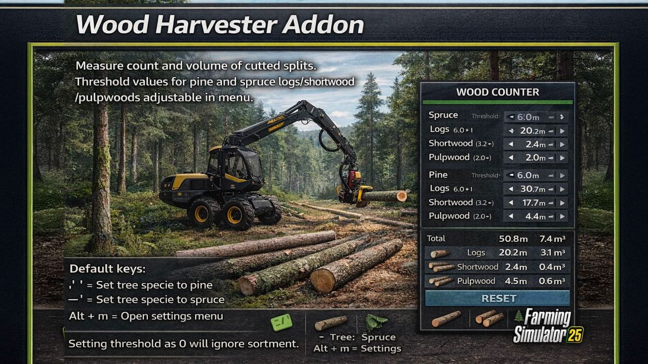 Efficient Wood Harvester Measurement — Smart Timber Accounting for Farming Simulator 25