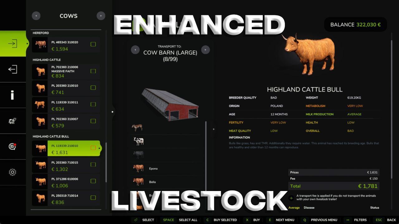 Новий Реалістичний Мод Enhanced Livestock для Farming Simulator 25 — Генетика, Хвороби та Розумне Розведення