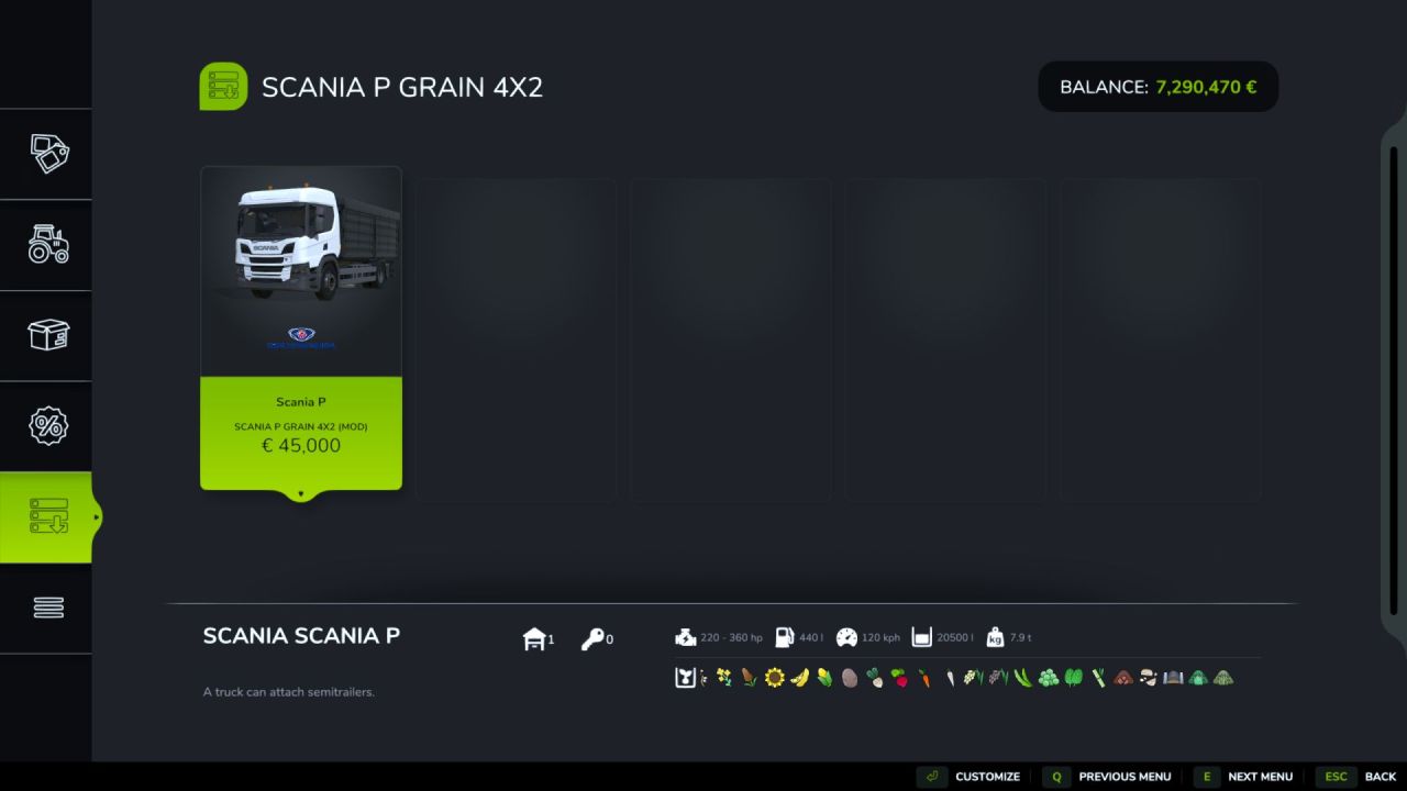 Mocna Zbożowa Ciężarówka Scania P220/360-7L/9L do Farming Simulator 25