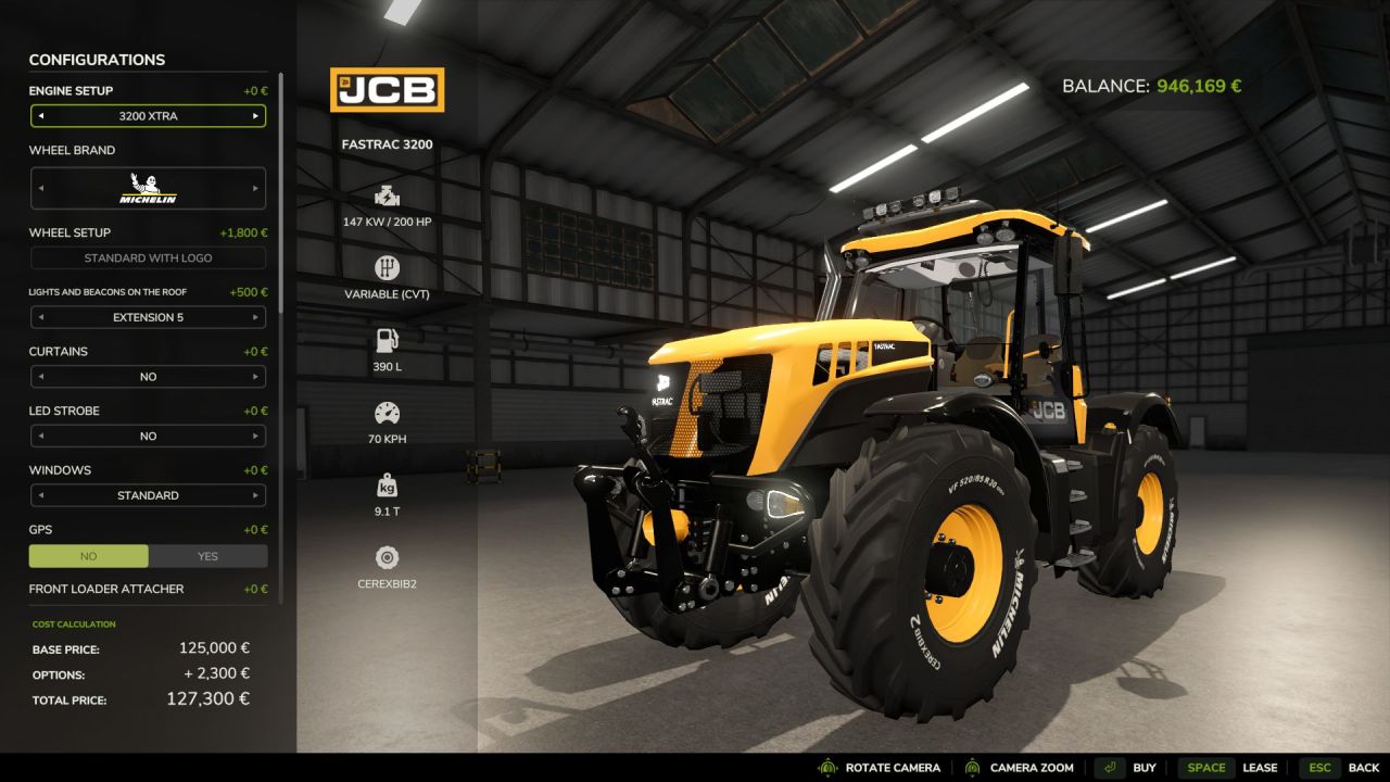 Leistungsstarker Traktor JCB Fastrac 3200 Xtra — Schnell 70 km/h und 600 PS für Farming Simulator 25