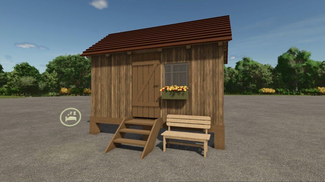 Економна Будівля Constructible Hut — Хатина з Колод або Дощок для Старту у FS25