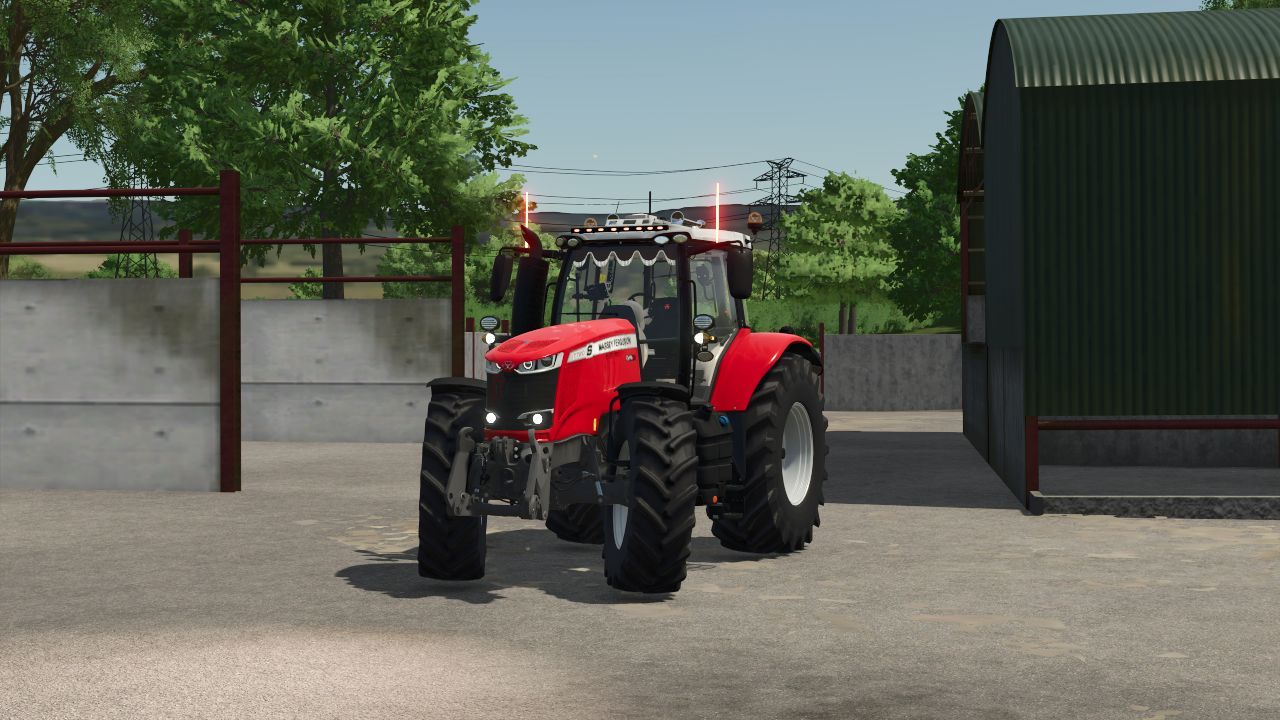 Effektiver Traktor Massey Ferguson 7700S Edit mit roten Markierungen und LED-Leuchten für FS25