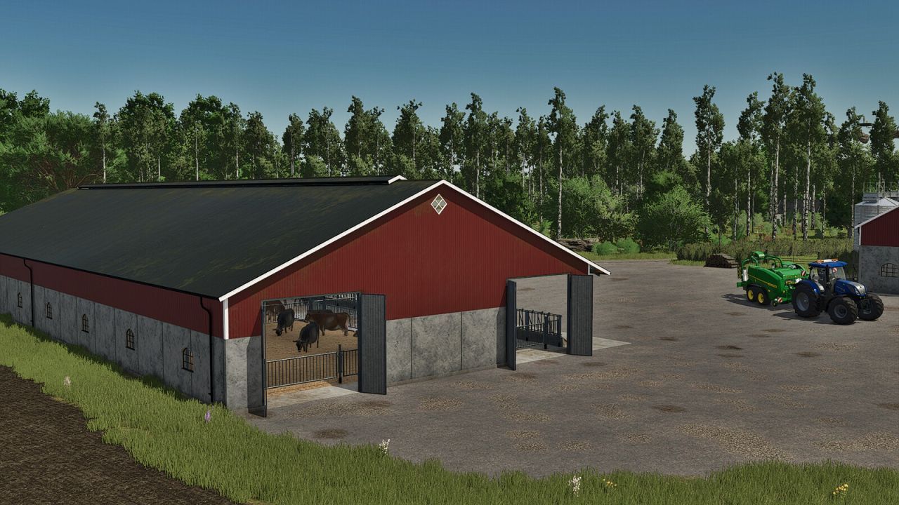 Сучасний Корівник Deep-Bedded Cowshed у Шведському Стилі для FS25