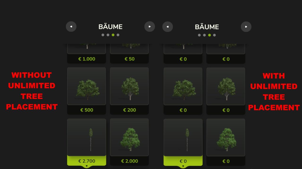 Unlimited Tree Placement — Вільне Безлімітне Розміщення Дерев у FS25