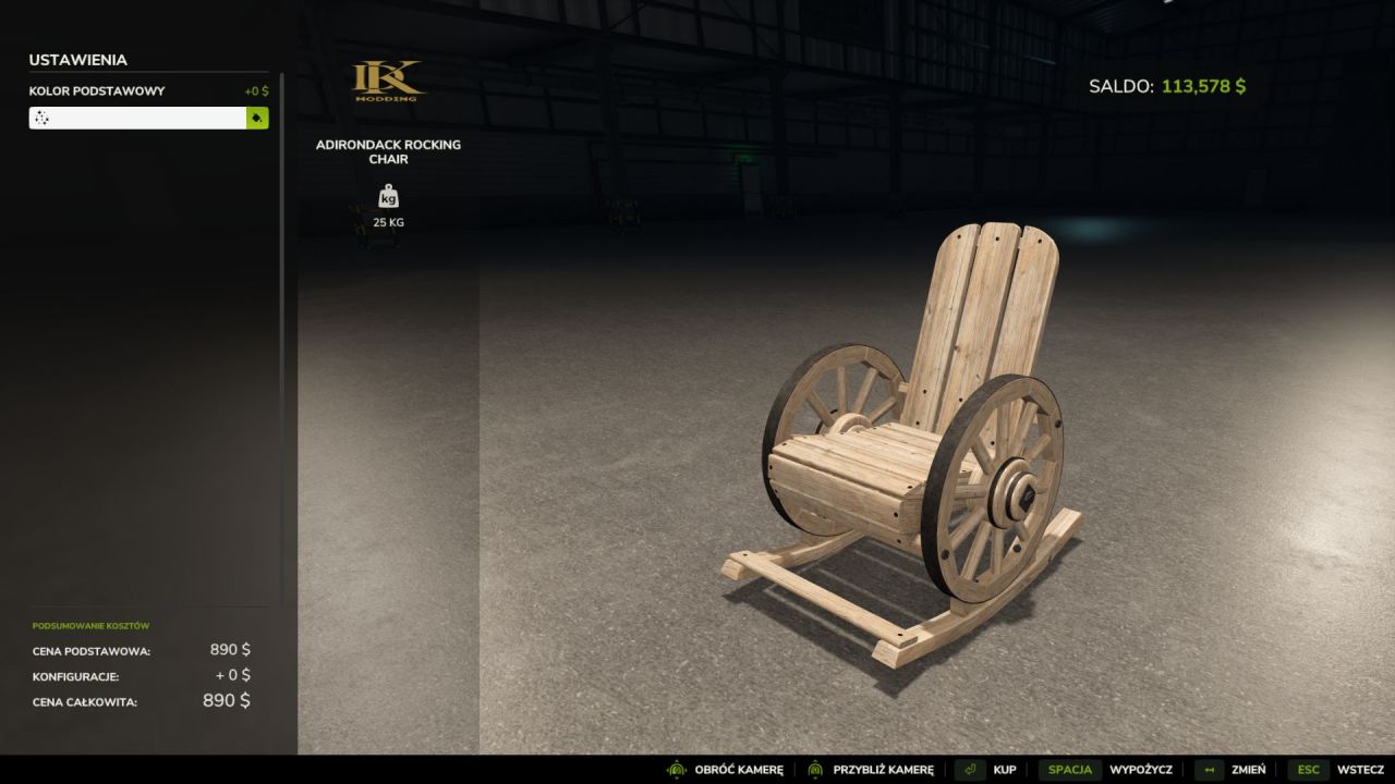 Funkcjonalne Krzesło-Bujak Adirondack Rocking Chair z Dźwiękiem dla FS25