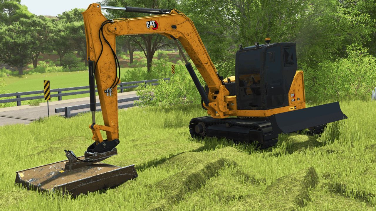 Ефективний CAT 309 CR Mower — Маневрена Щіткова Косарка для FS25