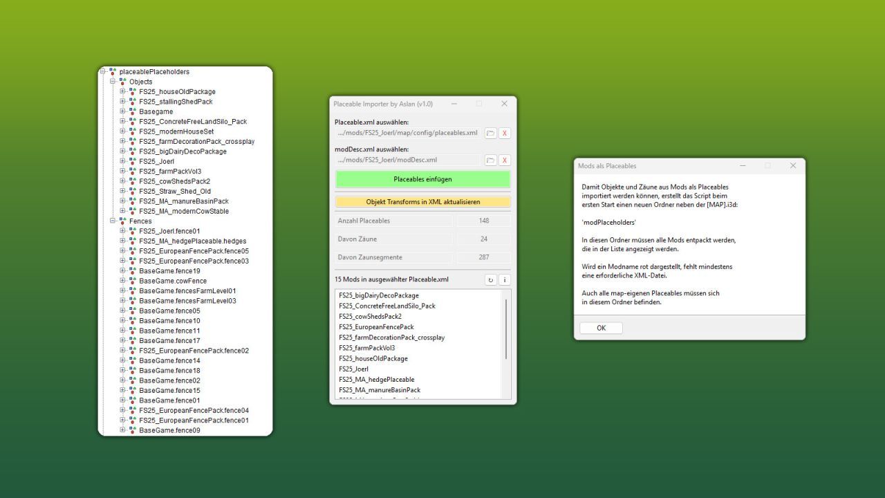 Effektiver GE10 Script Placeable Importer (Prefab) — Import von Placeables und Zäunen in Farming Simulator 25
