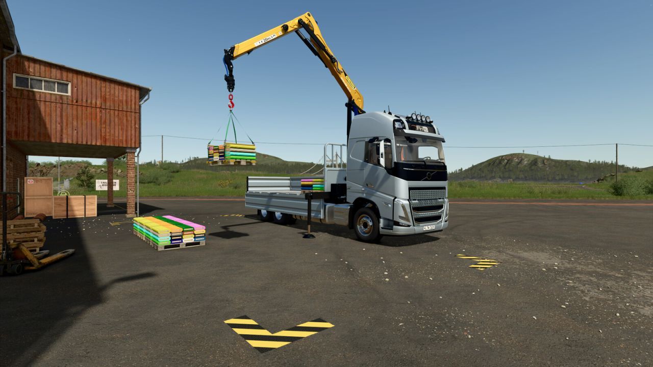 Powerful Truck VOLVO FH16 Multicustom Truck with Crane for Forest and Pallets in FS25