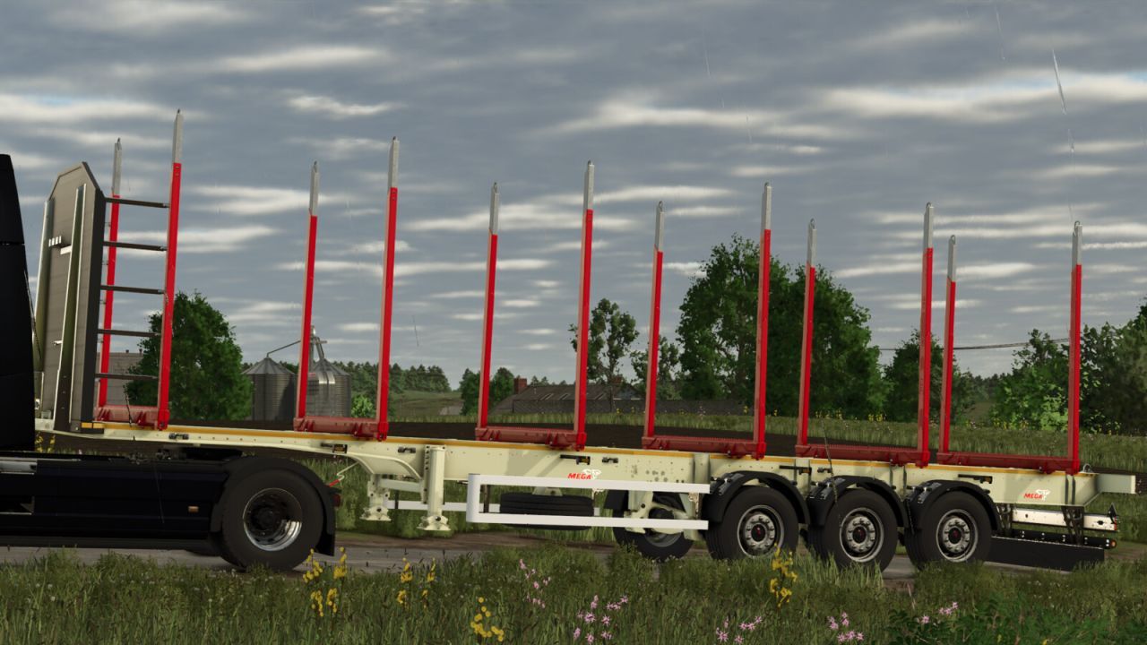 Надійний Лісовий Напівпричіп MEGA Timber Long для Перевезення Довгоміру у FS25