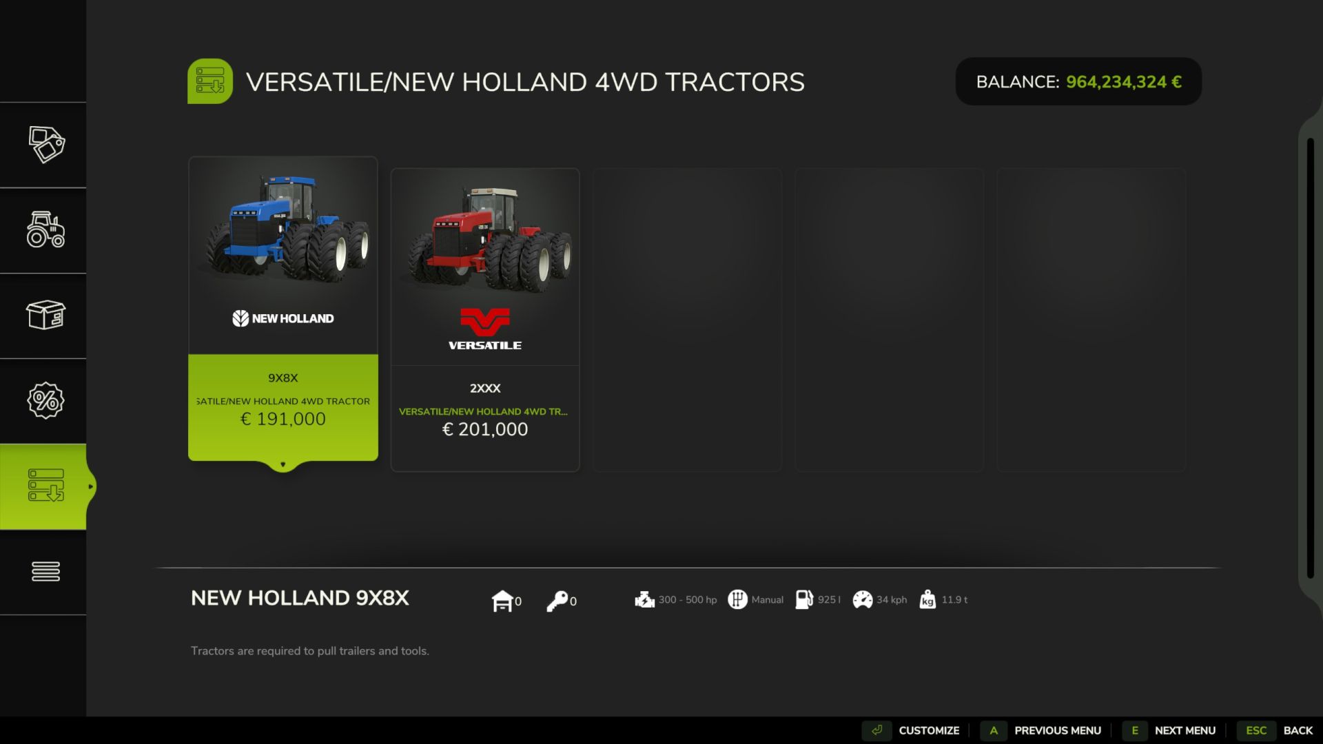Мод Versatile/New Holland 4WD для Farming Simulator 25