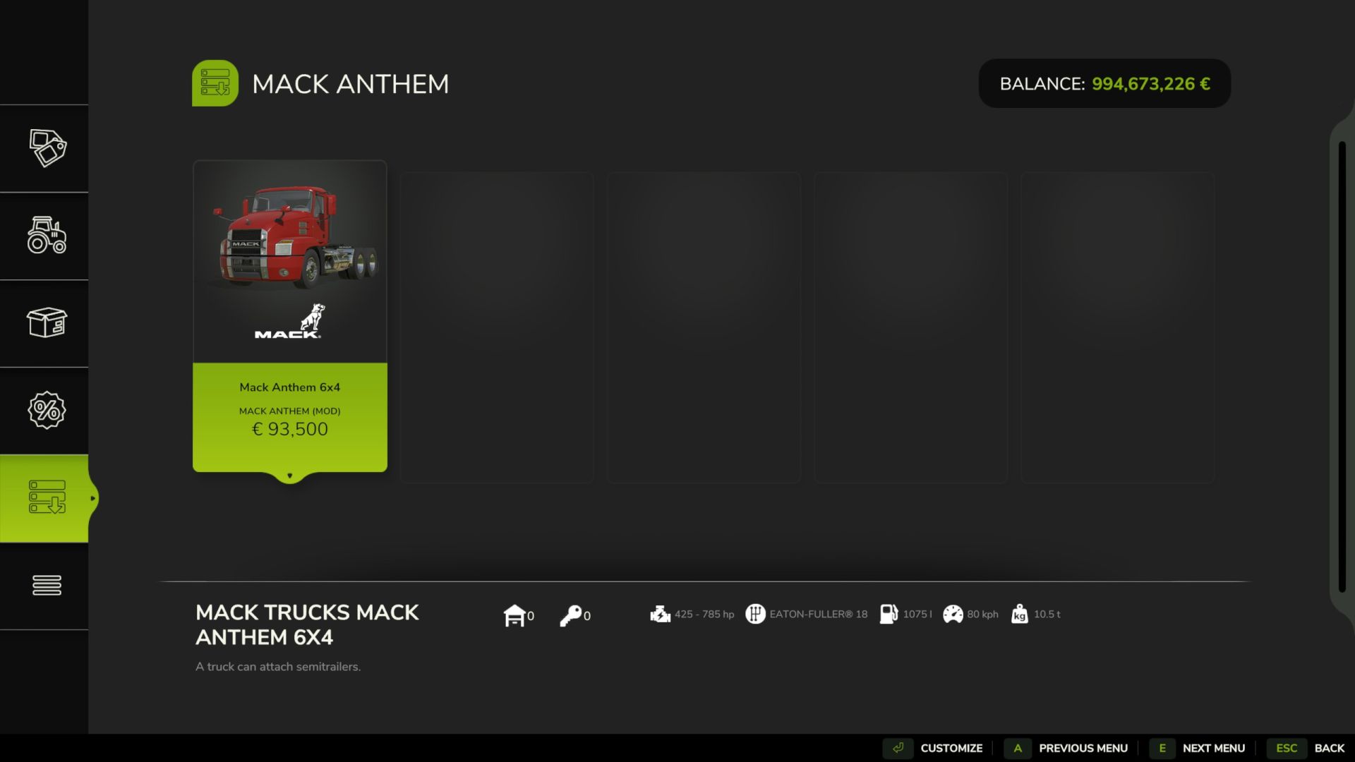 Мод Вантажівка Mack Anthem для Farming Simulator 25