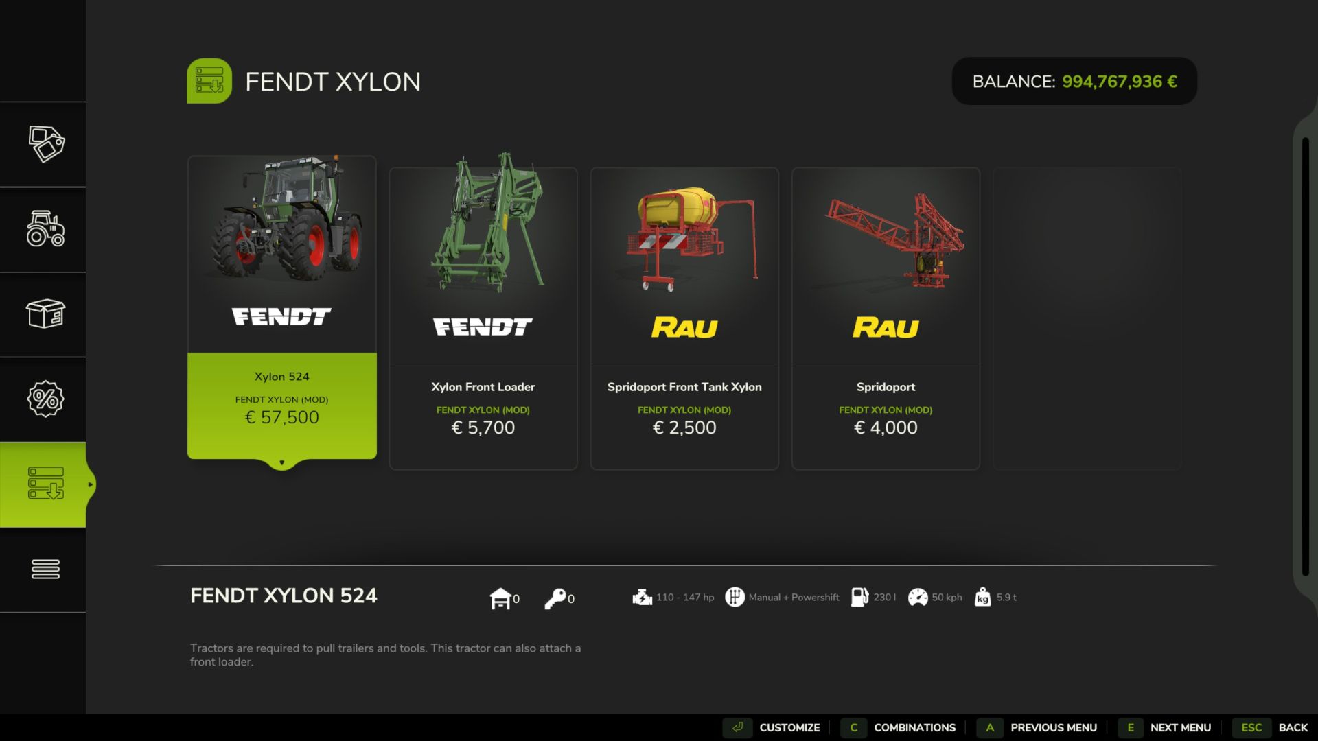 Пак Трактор Fendt Xylon 520–524 для Farming Simulator 25