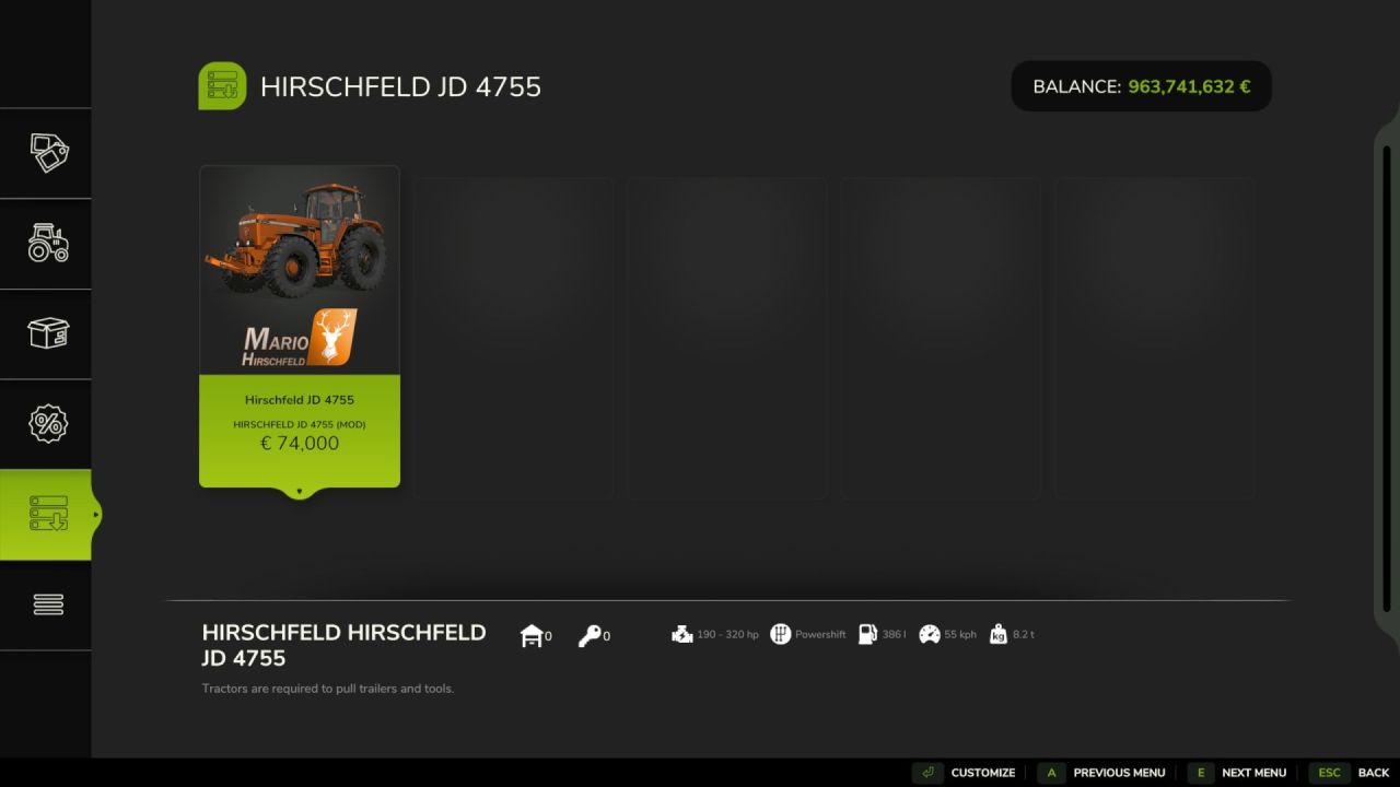 Legendärer Traktor John Deere 4755 Hirschfeld Edition für Farming Simulator 25