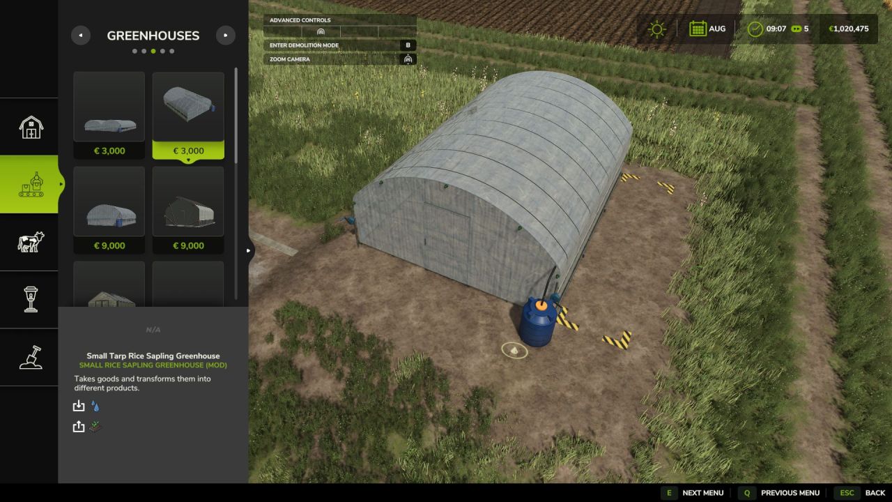 Компактна Теплиця Small Rice Sapling Greenhouse для Розсади Рису у Farming Simulator 25
