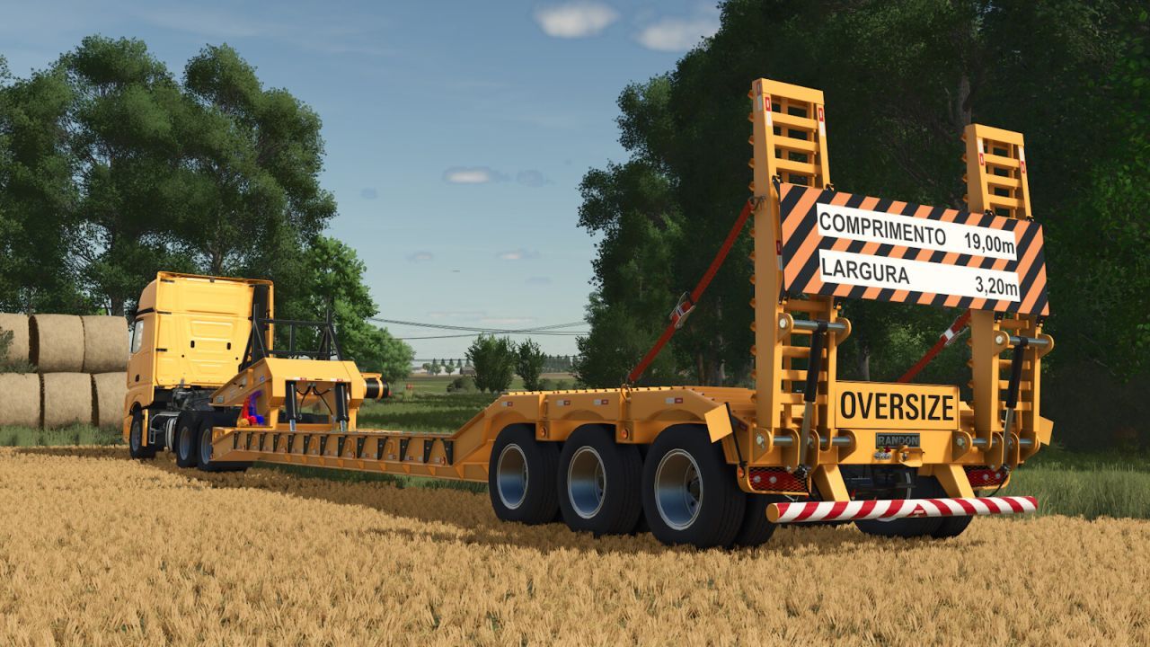 Practical Randon Low Loader Movable Neck Trailer for Heavy Equipment in FS25